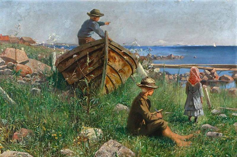 Ferdynand Ruszczyc An archipelago scenery with children oil painting image